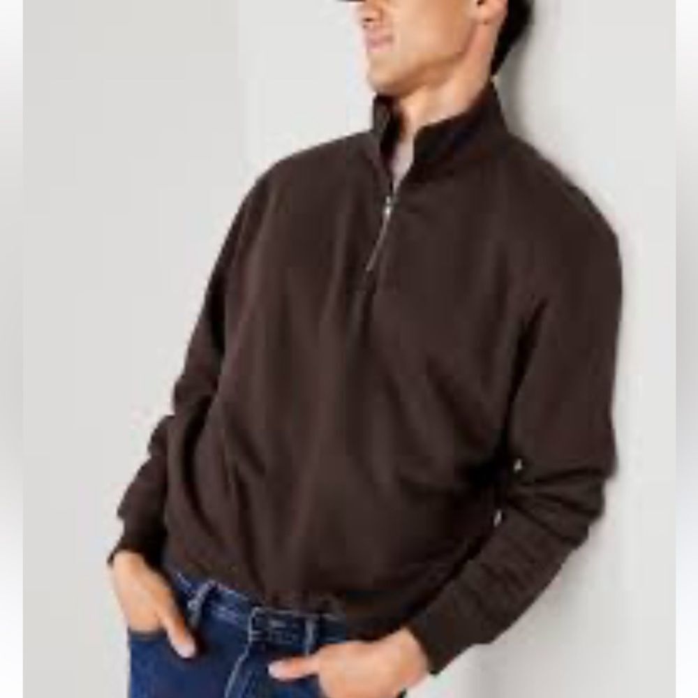 GAP Half-Zip Mock Neck Sweater Sweatshirt Men's Size M Brown Cotton Preppy